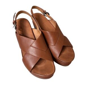 Kenneth Cole Gentle Souls Jayne Leather Wedge Platform Sandals, Cognac Brown, 8M